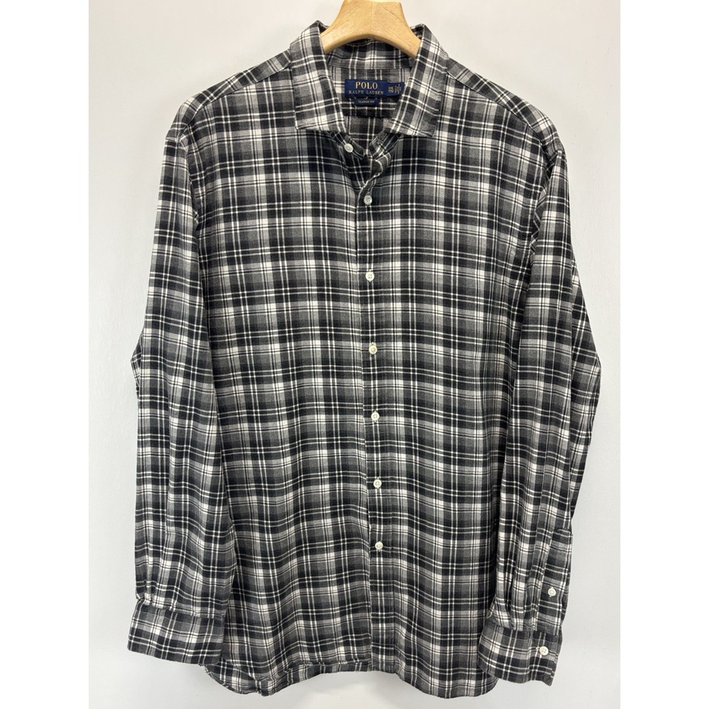 Polo Ralph Lauren Shirt Sz XXL 2XL Mens Grey Black Long Sleeve Classic Fit